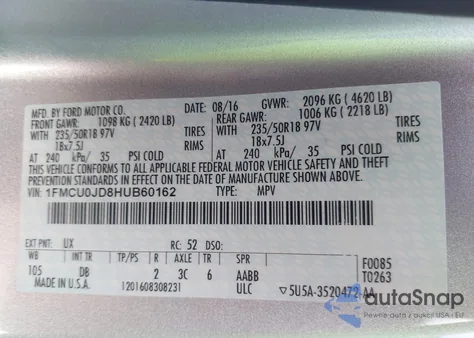 2017 Ford Escape Titanium z USA, uszkodzony, nr VIN 1FMCU0JD8HUB60162